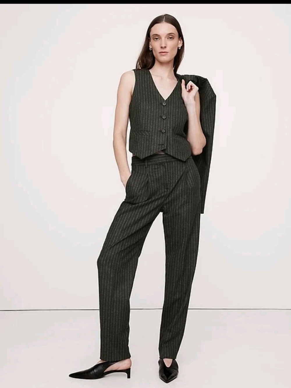 Banana Republic Flannel Highrise Pleated Pant & Vest Retail $300+ US6-aritzia